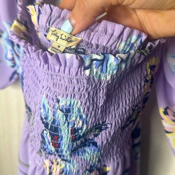 ❤️ LILY WHITE Beautiful Summer Purple Floral On Off Shoulder Women's small Top - Picture 8 of 9